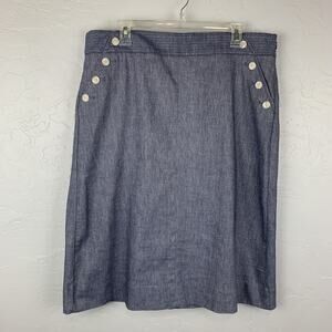 Talbots Skirt Womens 16 Blue Button Front A Line Career Pocket Classic New